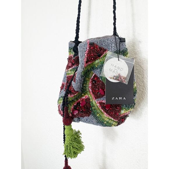NWT Zara Hand Beaded Watermelon Bucket Bag 4348/204/202 Blogger Favorite - Picture 5 of 10